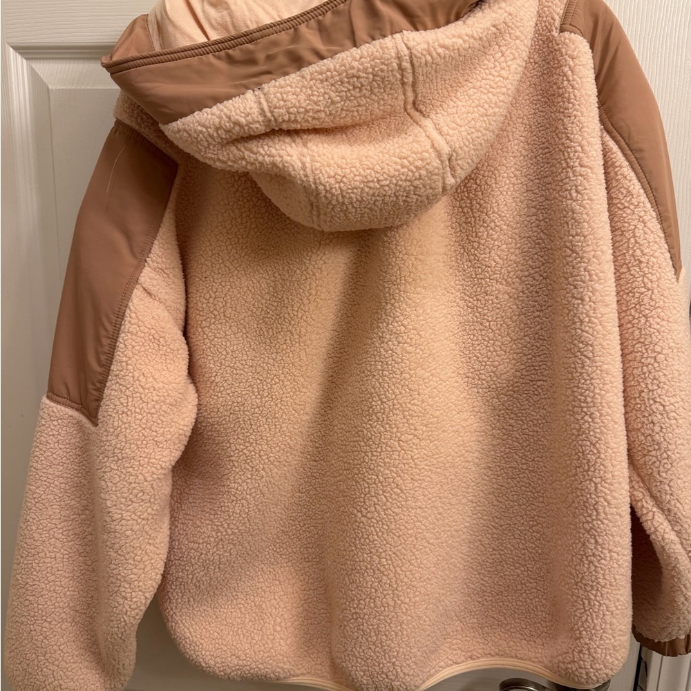Free People Cozy Pink Sherpa Jacket with Tan Accents